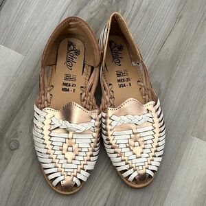 silver & white huaraches boho style flat slip on